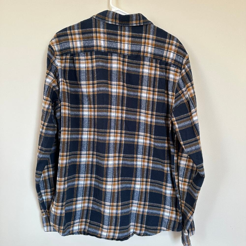 Lucky Brand Mens Large Classic Fit Plaid Flannel Shirt Blue Brown Button Up - Picture 7 of 13